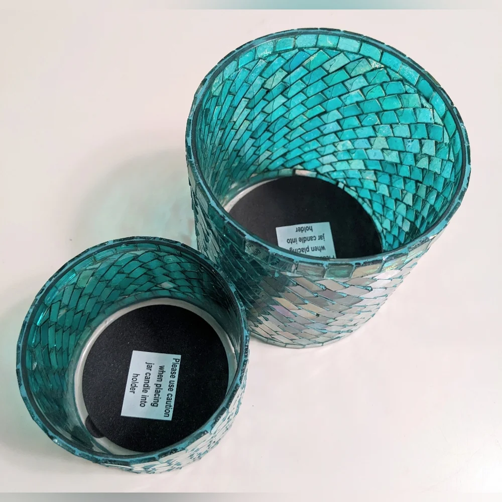 Sonoma Mosaic Glass Candle Holders - Turquoise - Picture 3 of 9